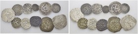 Lot de 11 monnaies : Louis IX, Denier Tournois, Gros Tournois; Philippe IV, Tournois simple, Double Parisis; Charles IV, Maille blanche 1ère émission;...