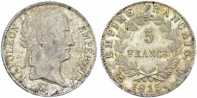 5 Francs 1813 K, Bordeaux. Gad. 584; F. 307. AR. 24.90 g. SUP ajustage
Coins choqués.