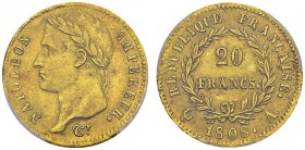 20 Francs 1808 A, Paris. Gad. 1024; F. 515. AU. 6.45 g. PCGS MS 62