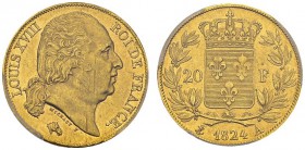20 Francs 1824 A, Paris. Gad. 1028; F. 519. AU. 6.45 g. PCGS MS 62