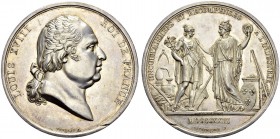 Médaille en argent 1823 par De Puymaurin, refaite par Caqué et Gayrard. 56 mm. Encouragement et récompenses à l'industrie. AR. 95.30 g. SUP