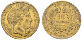 IIème République, 1848-1852. 10 Francs 1851 A, Paris. Oreille basse. Gad. 1012; F. 504. AU.
3.22 g. PCGS MS 62