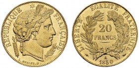 20 Francs 1850 A, Paris. Gad. 1059; F. 529. AU. 6.44 g. SUP