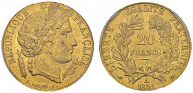20 Francs 1851 A, Paris. Gad. 1059; F. 529. AU. 6.41 g. PCGS MS 64