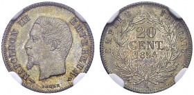 Napoléon III, 1852-1870. 20 Centimes 1854 A, Paris. Gad. 305; F. 148. AR. 1.00 g. NGC MS 65