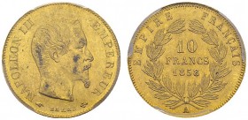 10 Francs 1858 A, Paris. Gad. 1014; F. 506. AU. 3.22 g. PCGS MS 63