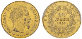 10 Francs 1859 A, Paris. Gad. 1014; F. 506. AU. 3.22 g. PCGS MS 63