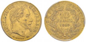 10 Francs 1867 A, Paris. Gad. 1015; F. 507A. AU. 3.22 g. PCGS MS 64