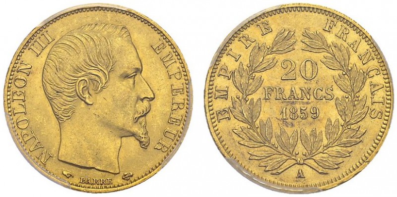 20 Francs 1859 A, Paris. Gad. 1061; F. 531. AU. 6.45 g. Rare dans cette qualité....