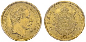 20 Francs 1861 A, Paris. Gad. 1062; F. 532. AU. 6.45 g. PCGS MS 64
