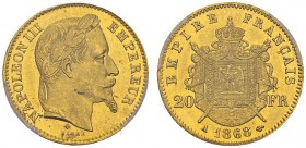 20 Francs 1868 A, Paris. Gad. 1062; F. 532. AU. 6.45 g. PCGS MS 64