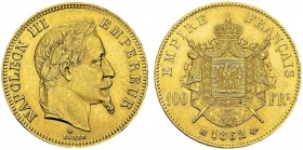 100 Francs 1862 BB, Strasbourg. Gad. 1136; F. 551. AU. 32.25 g. 3078 ex. SUP