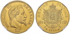 100 Francs 1868 BB, Strasbourg. Gad. 1136; F. 551. AU. 32.26 g. 1982 ex. NGC AU 58