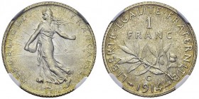 IIIème République, 1871-1940. 1 Franc 1914 C, Castelsarrasin. Gad. 467; F. 217. AR. 5.00 g.
NGC MS 66