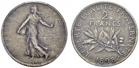 2 Francs 1898. Flan mat. Gad. 532; F. 266. AR. 9.94 g. PCGS PR 63