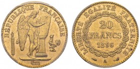 20 Francs 1896 A, Paris. Torche. Gad. 1063; F. 533. AU. 6.45 g. R PCGS MS 63