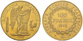 100 Francs 1882 A, Paris. Gad. 1137; F. 552. AU. 32.26 g. 37'420 ex. PCGS MS 65
Le plus haut grade, seulement 6 exemplaires gradés MS 65 par PCGS, au...