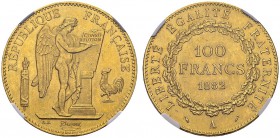 100 Francs 1882 A, Paris. Gad. 1137; F. 552. AU. 32.25 g. 37'420 ex. NGC MS 64