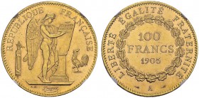 100 Francs 1905 A, Paris. Gad. 1137; F. 552. AU. 32.25 g. 10'000 ex. NGC MS 63