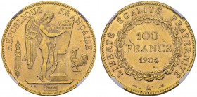 100 Francs 1906 A, Paris. Gad. 1137; F. 552. AU. 32.25 g. 30'247 ex. NGC MS 62