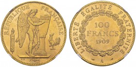 100 Francs 1909 A, Paris. Gad. 1137a; F. 553. AU. 32.25 g. 20'000 ex. NGC MS 63