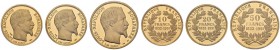 Lot de 3 pièces : 10 Francs, 20 Francs et 50 Francs 1852-1991, type Louis-Napoléon Bonaparte. Total (3). AU. 3.22, 6.44, 16.10 g. PCGS PR 69 DCAM (3)...