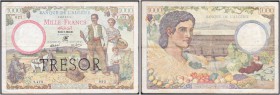 Trésor. 1000 Francs 23-7-1942. Numéro de série 022 - 11818022, série T.473. Pick 112a. TB