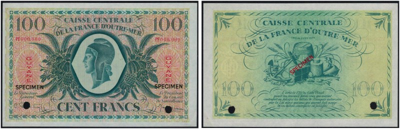 Caisse Centrale de la France d'Outre-Mer. 100 Francs 2 Fév 1944. Spécimen. Numér...