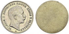 Prussia. Wilhelm II, 1888-1918. 10 Mark ND A, Berlin. Obverse pattern in silver. Schaaf cf. 249/251. AR. 1.96 g. RR UNC
Ex. Harald Möller auction 59,...