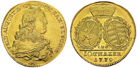Friedrich August II, 1763-1827. 10 Thaler 1779, Dresden. Obv. FRID AUGUST D G DUX SAX ELECTOR. Buts left. Rev. 10 THALER. Coat of arms. KM 1003; Fr. 2...