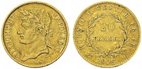 Westphalia. Jérôme-Napoléon, 1807-1813. 20 Mark 1808 C, Cassel. KM 103; Fr. 3517. AU. 6.35 g.
XF+