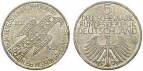 Federal Republic, 1949-. 5 Deutsche Mark 1952 D, Munich. Centenary of the Germanische Nationalmuseum in Nuremberg. KM 113. AR. 11.16 g. PCGS MS 64