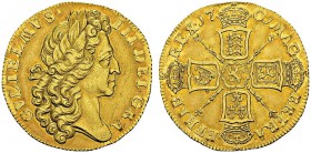 William III, 1694-1702. 2 Guineas 1701, London. Obv. GVLIELMVS III DEI GRA. Laureate head right. Rev. MAG - BR FRA - ET HIB - REX. Cruciforms crowned ...