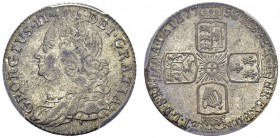 George II, 1727-1760. 6 Pence 1758, London. Spink 3711; KM 582.2. AR. 2.98 g. PCGS MS 64