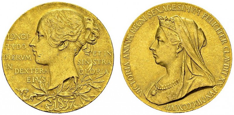 Gold medal 1897 by G. W. de Saulles. 25.5 mm. Diamond Jubilee. Eimer 1817b. AU. ...