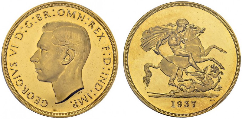 5 £ 1937, London. Av. GEORGIVS D G BR OMN REX F D IND IMP. Bare head left. Rv. 1...