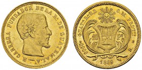 Republic, 1821-. 10 Pesos 1869. KM 193; Fr. 40. AU. 16.02 g. AU cleaned