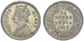 British. Victoria, 1837-1901. ¼ Rupee 1876, Bombay. KM 470. AR. 2.92 g. PCGS MS 65