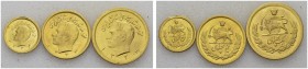 Mohammed Reza Pahlevi, 1941-1979. Lot of 3 coins : Pahlavi SH 1333 (1954), ½ Pahlavi SH 1334 (1955), ¼ Pahlavi SH 1334 (1955). Total (3). KM 1162, 116...