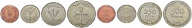 Republic, 1948-. Lot of 4 coins : 10 Prutot JE 5717 (1957, PCGS MS 65), 100 Pruta JE 5714 (1954, PCGS MS 66) Bern dies, 250 Pruta JE 5709 H (1949, PCG...