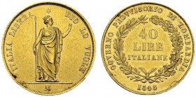 Governo Provvisorio di Lombardia, 1848-1849. 40 Lire 1848 M, Milano. KM 24; Fr. 474; Montenegro 423. AU. 12.93 g. AU