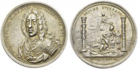 Carlo Emanuele III, 1730-1773. Silver medal 1736, by Werner. 43.5 mm. Death of prince Eugene of Savoy. Julius 1729 ; Montenuovo 1622. AR. 28.91 g. XF...