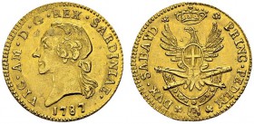 Vittorio Amadeo III, 1773-1796. ½ Doppia 1787, Torino. KM 85; Fr. 1121; Montenegro 317. AU. 4.56 g. Nice AU