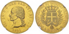 Vittorio Emanuele I, 1802-1821. 80 Lire 1821, Torino. Obv. VIC EM D G REX SAR CYP ET IER. Head left. Rev. DVX SAB GENVAE ET MONTISF PRINC PED &. Crown...