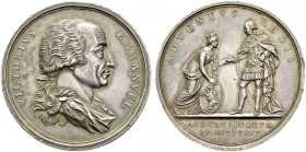 Silver medal 1814, by A. Lavy. 52 mm. Arrival of the king in Turin. AR. 82.06 g. AU
Ex. Sincona auction 23, 19 May 2015, lot 2734.