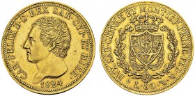 Carlo Felice, 1821-1831. 80 Lire 1824 L, Torino. KM 123.1; Fr. 1132; Montenegro 2. AU. 25.63 g. 5919 ex. AU