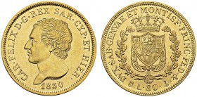 80 Lire 1830 P, Genova. KM 123.1; Fr. 1133; Montenegro 17. AU. 25.75 g. 25'942 ex. AU
