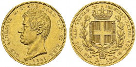100 Lire 1835 P, Torino. KM 133.1; Fr. 1138; Montenegro 7. AU. 32.21 g. 26'360 ex. AU