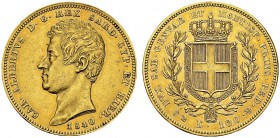 100 Lire 1840 P, Genova. KM 133.2; Fr. 1139; Montenegro 17. AU. 32.22 g. R. 1003 ex. AU
