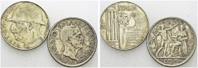 Lot of two coins : 20 Lire 1928 R, Littore; 20 Lire 1928 R, Elmetto. KM 69, 70; Montenegro 67, 76. AR. 14.89, 19.85 g. XF (2)